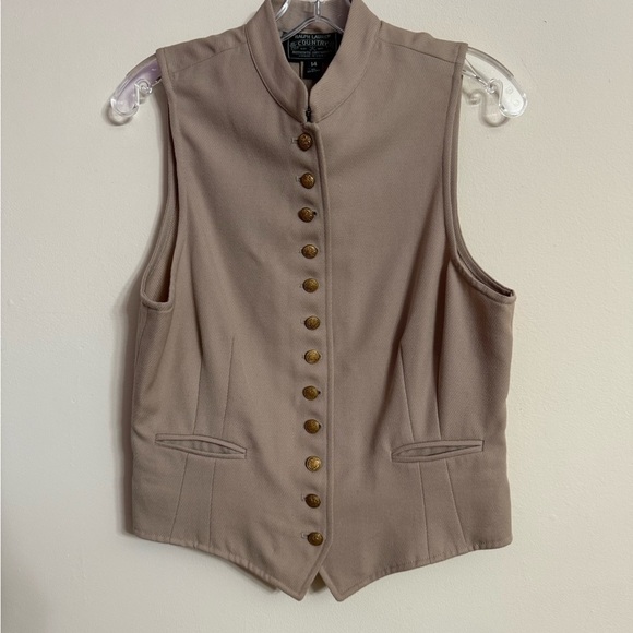 Ralph Lauren Jackets & Blazers - Vintage Ralph Lauren Country Vest Riding Beige Equestrian Gold Button Women’s 14
